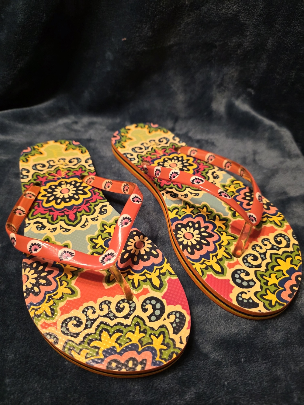 Vera Bradley Multicolor Floral Flip-Flops with Coral Straps